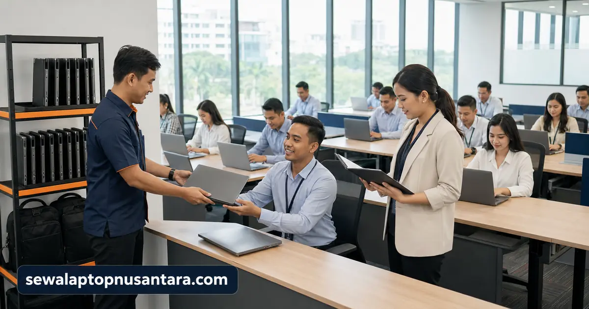 Serah terima laptop sewaan kepada karyawan perusahaan di Semarang