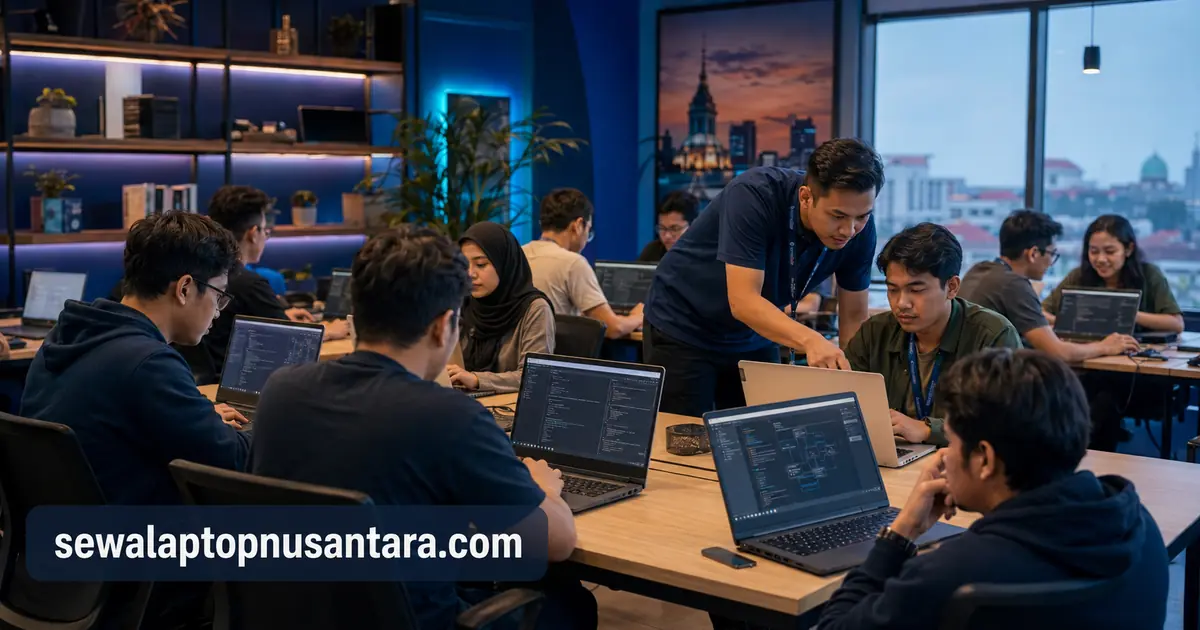 Peserta bootcamp coding menggunakan laptop sewaan di Semarang