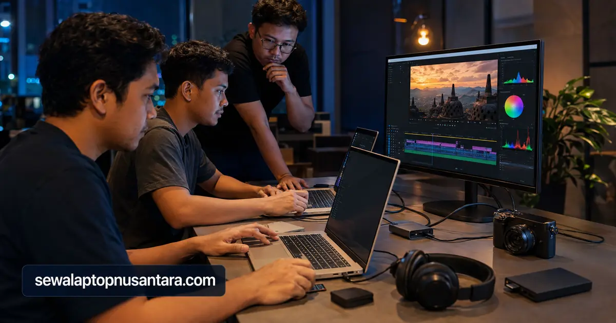 Editor video menggunakan laptop sewaan berperforma tinggi di Semarang